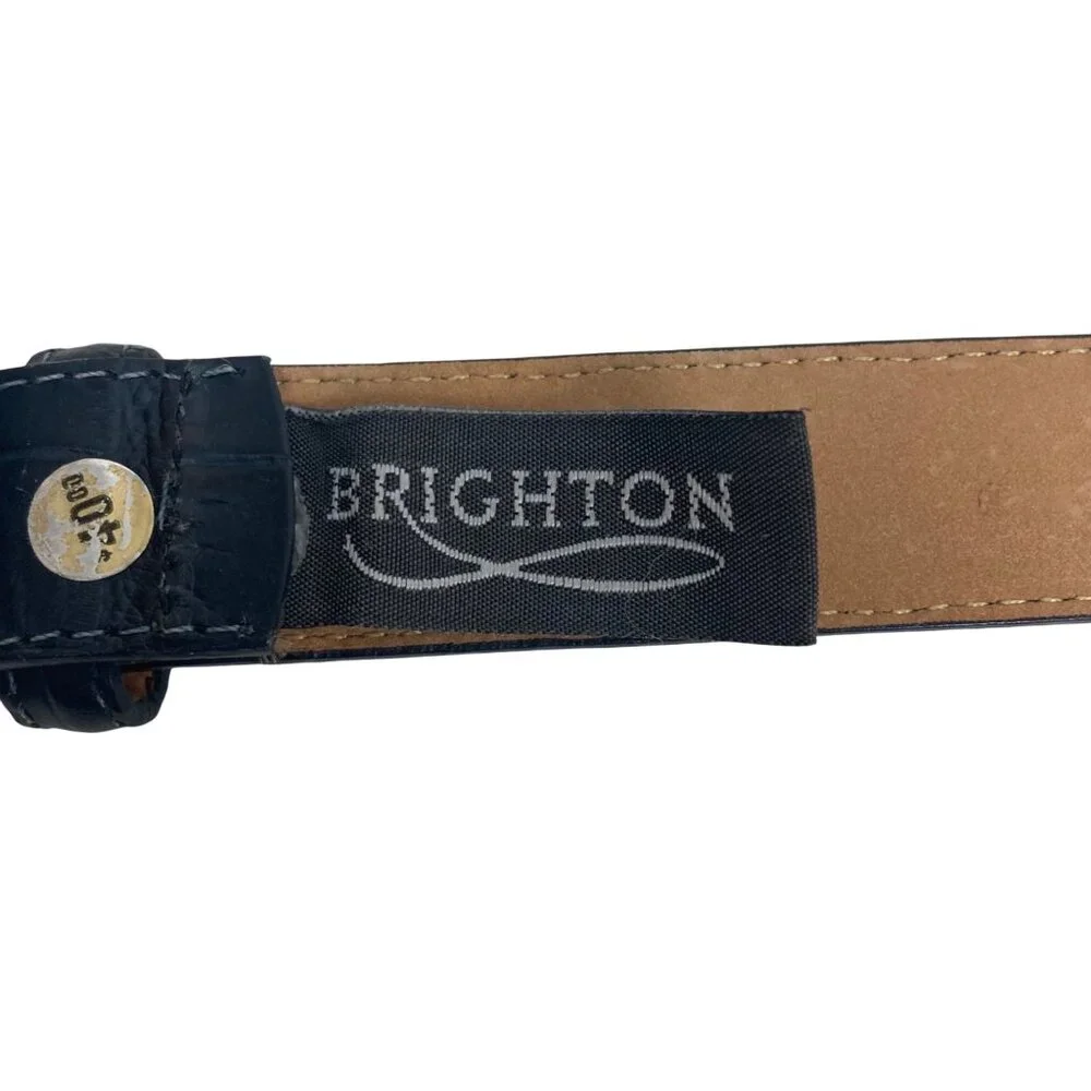 Brighton Croc Embossed Blue Leather Belt Womens 28 Silver Tone Western Buckle